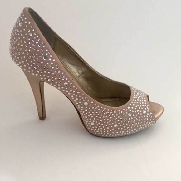Lulu Townsend Shoes - Studded glittery peep toe heels
